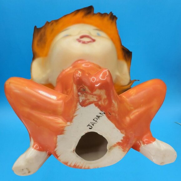 1950s Japan Pixie Elf Figurine Orange Furry Hair Kitsch Christmas Vintage Decor - Picture 9 of 11